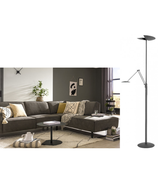 Kantelbare uplight +leesarm-24W -6 W- dim to warm LED- mat zwart