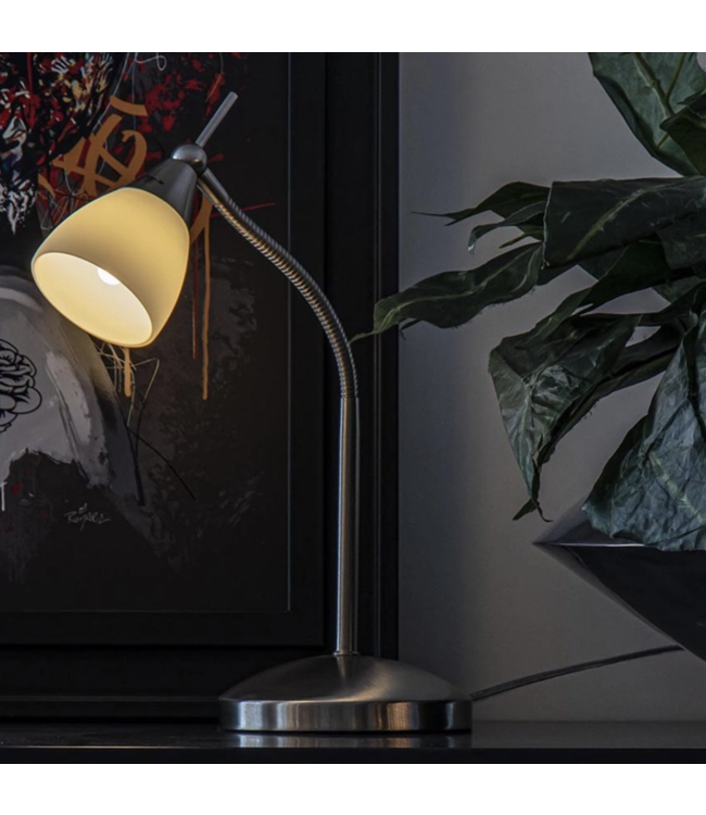 Bureaulampje touch wit glas led-RVS