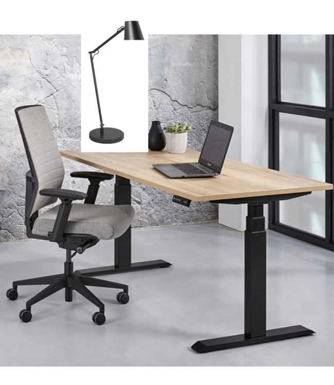 Industriel bureaulamp mat zwart met touch led