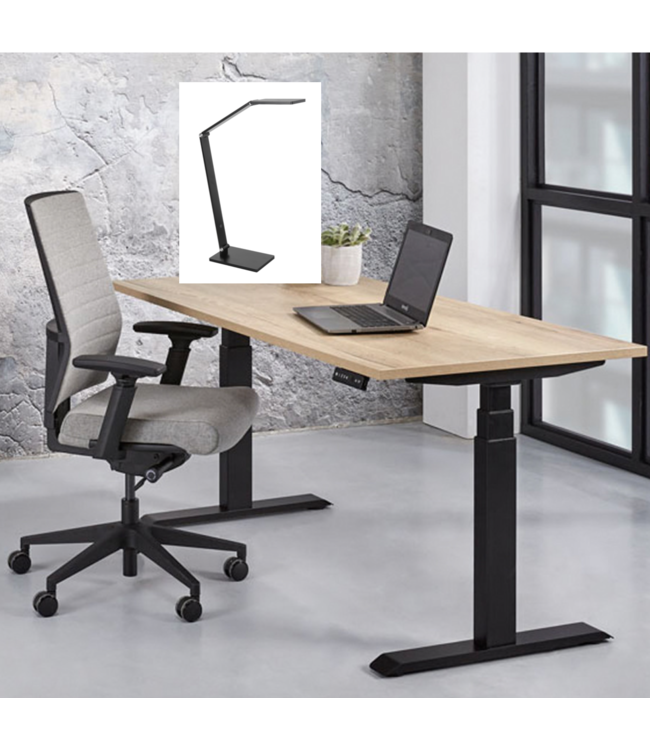 Strakke stylvolle bureaulamp mat zwart met 3 lichtstanden