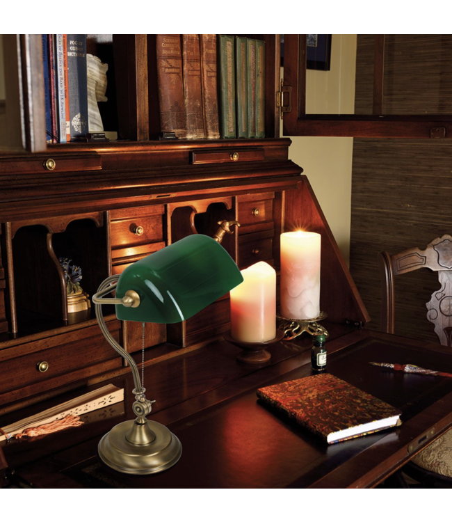 Klassieke banker lamp groen glas