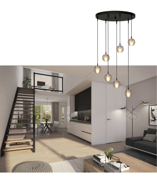 Hanglamp bubble glazen 50cm rond 7 lichts dtw