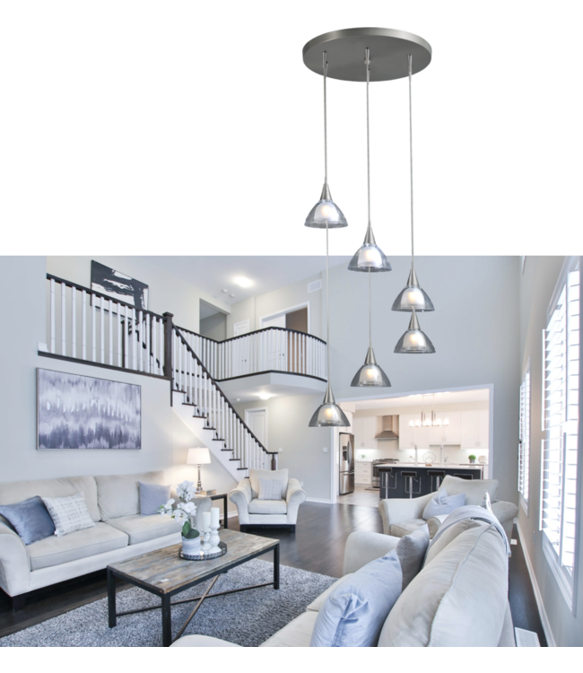 Vide lamp met ronde plaat 6lichts - 50cm-Rvs