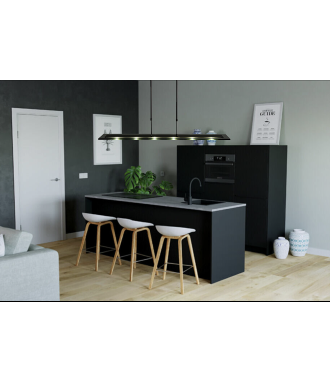 Kookeiland smoke hanglamp glasplaat all black- 100cm-met push dimmer