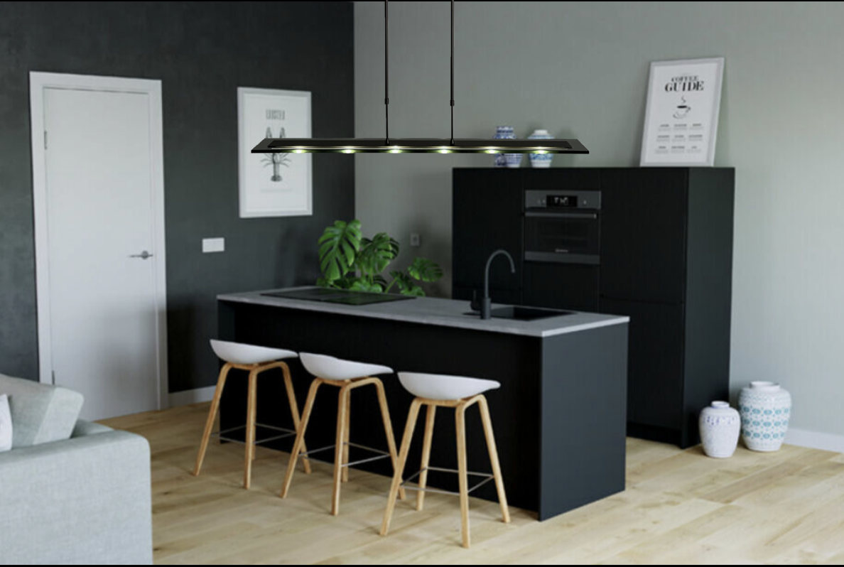 Kookeiland voor keuken | Zwart glas keukenlamp | Licht & Accessoires ...