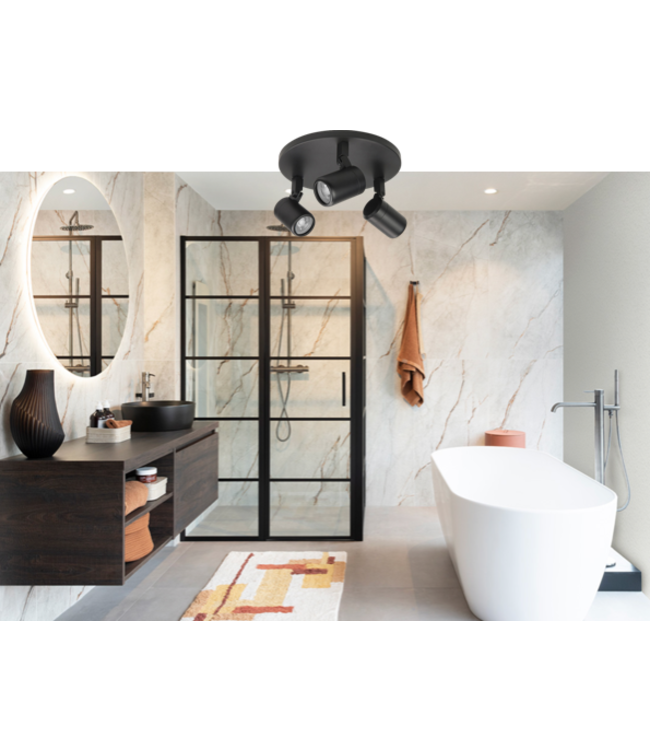 strakke mat zwarte 3 lichts badkamerspot IP44