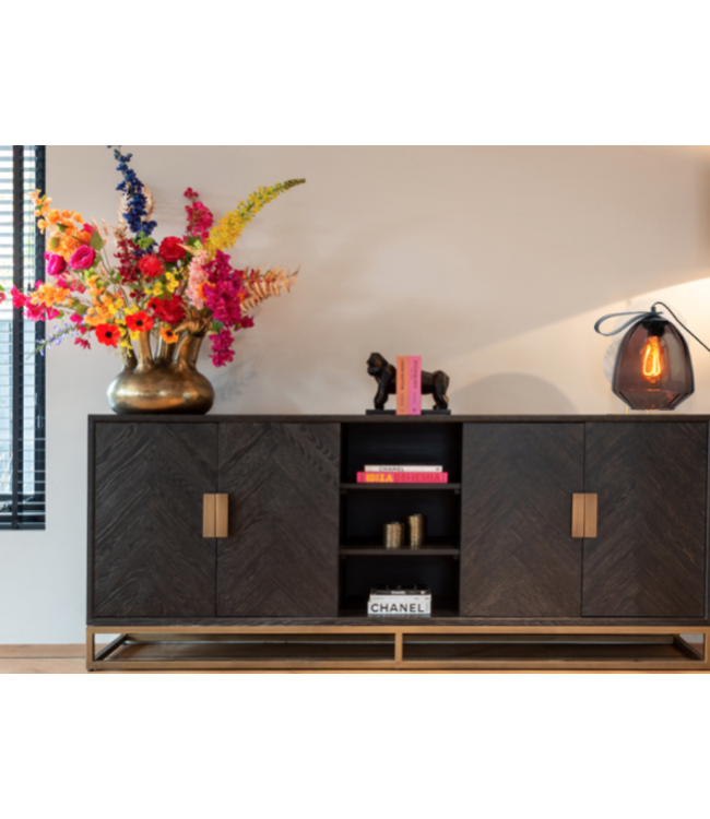 Peervormige tafellamp doorzichtig geribbeld glas met leren handvat -21,5cm- Rood