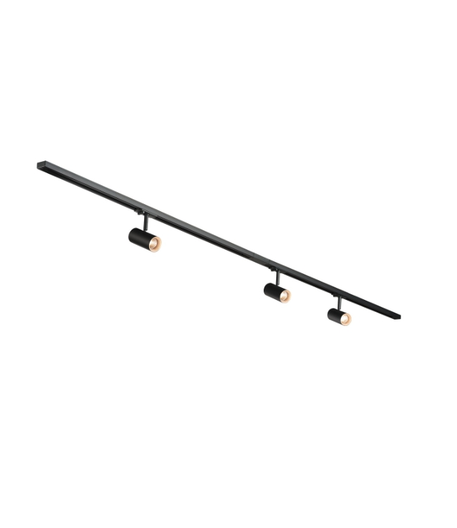 Rail 2 meter 1fase zwart kit inclusief 3 strakke spots gu10 fitting