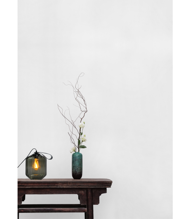 Tafellamp Porto met groen geribbeld doorzichtig glas met leren handvat -24,5cm- Groen