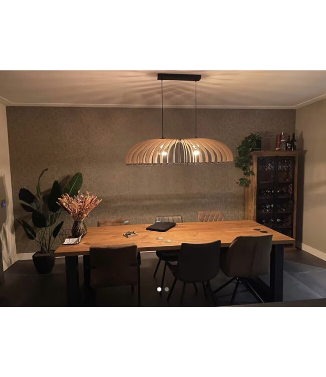 Stoer naturel ovale hanglamp the Bronx 100cm met 2 e27 fittingen