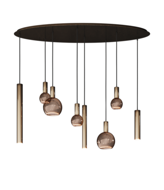 Ztahl Riva ovale hanglamp Platinum 140cm met spots en sierlampen