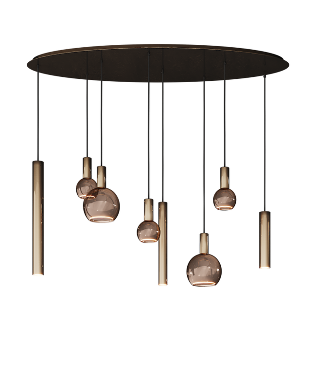 Riva ovale hanglamp Platinum met spots en sierlampen