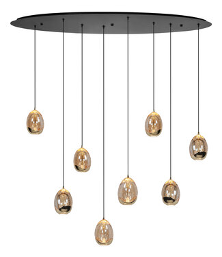 Highlight Ovale egg hanglamp 8 lichts zwart/gold