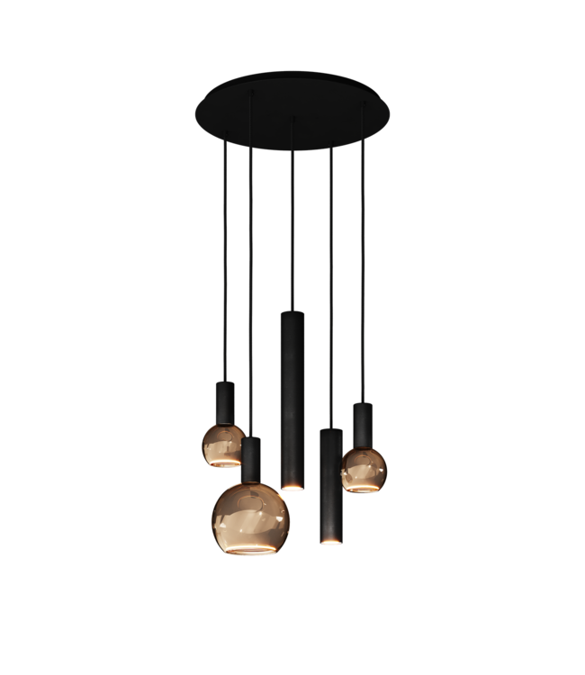 Ztahl Riva ronde hanglamp Riva black met spots en sierlampen