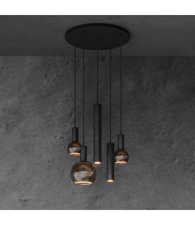 Riva ronde hanglamp black van Ztahl met spots en sierlampen