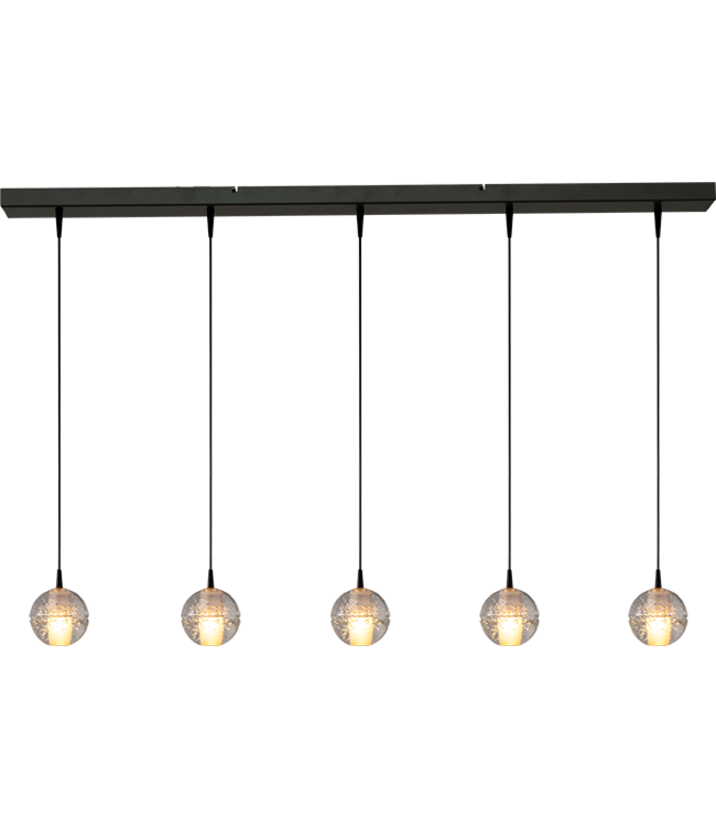 Stijlvolle 5 lichts led hanglamp DTW met bubbles glas -130cm-zwart