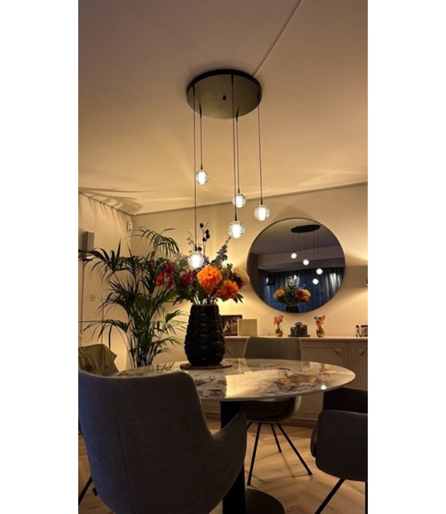 Stijlvolle 5 lichts led hanglamp DTW met bubbles glas -130cm-zwart