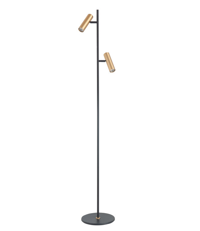 Vloerlamp met 2 buis spots zwart /goud apart schakelbaar