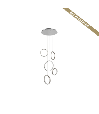 Highlight Hanglamp led 5 ringen -210 cm-zilvergrijs