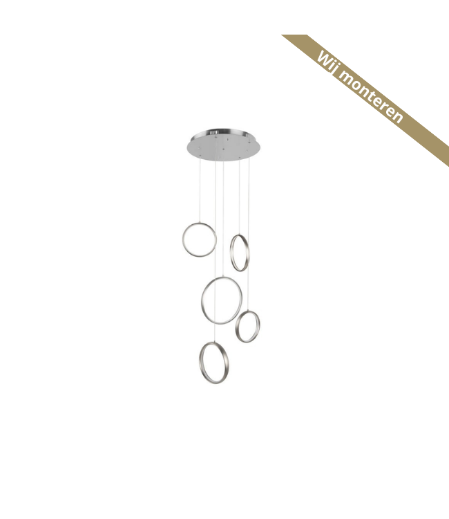 Hanglamp led 5 ringen -210 cm-zilvergrijs