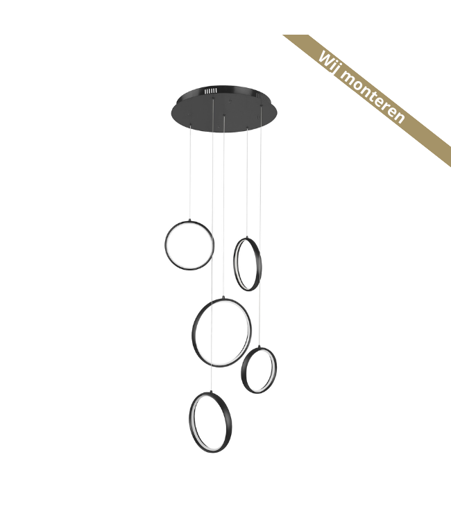 Hanglamp led 5 ringen -210cm-zwart