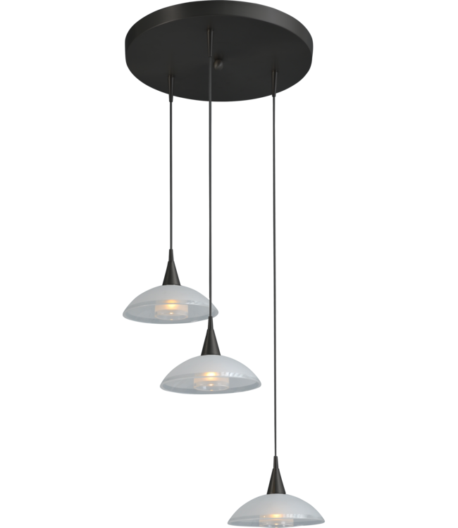 Ronde 3 lichts hanglamp zwart 35cm dubbel Italiaans glas mat