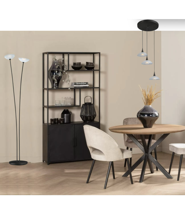 Vloerlamp zwart met 2 dubbele glaasjes dimbaar