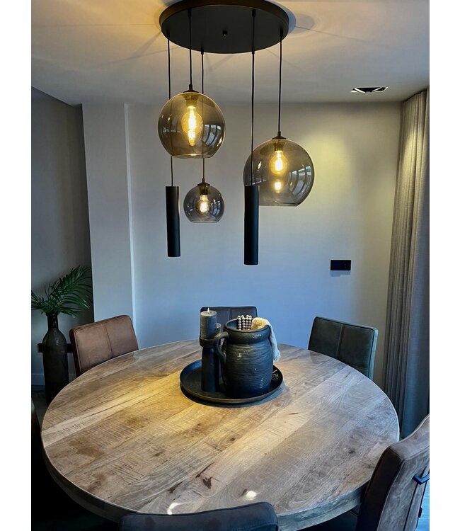 Glad smokeglas bollen 6lichts ongelijk hanglamp -50cm- Zwart