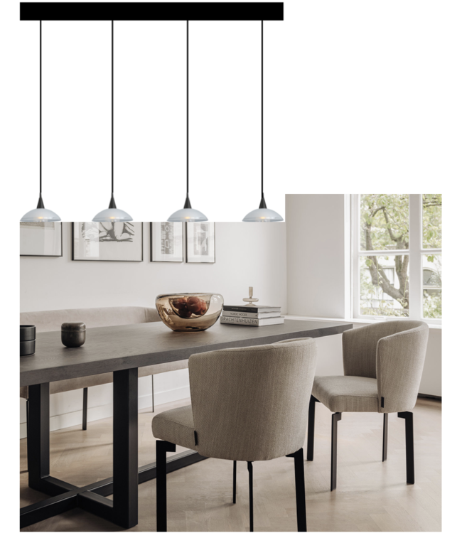 4 lichts hanglamp dubbel glas LED met DTW -130-zwart