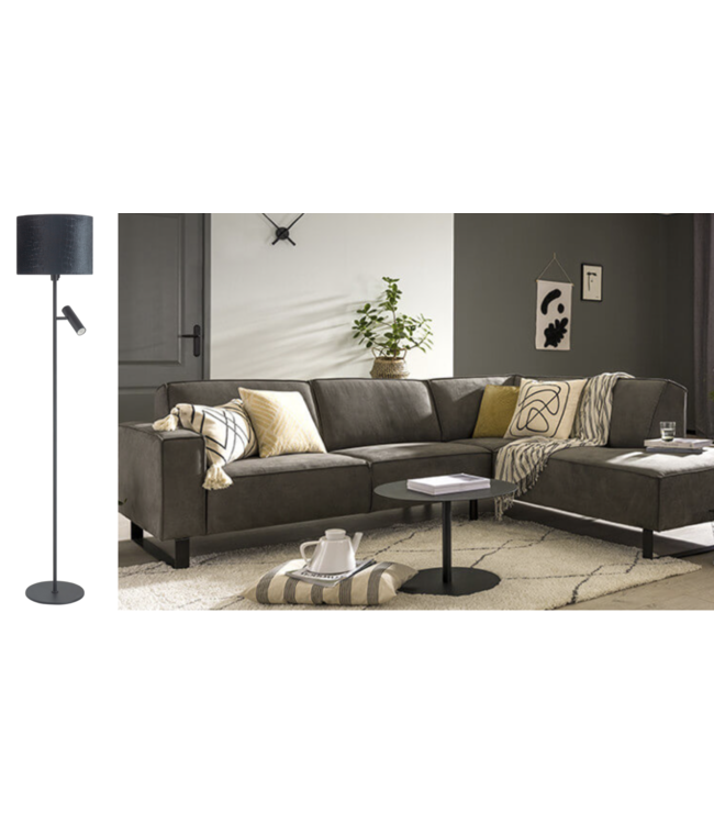 Vloerlamp met zwart croco kapje en aparte leeslamp