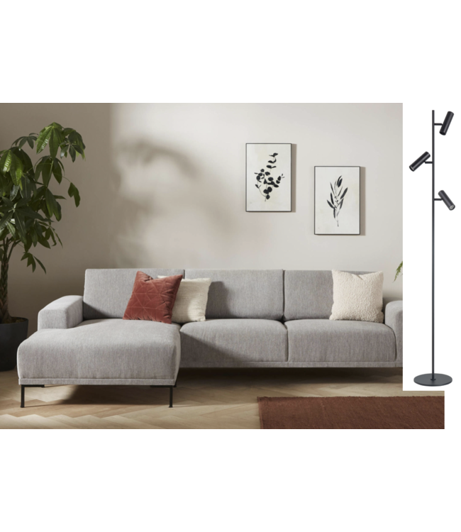Vloerlamp met 3 buis spots zwart apart schakelbaar