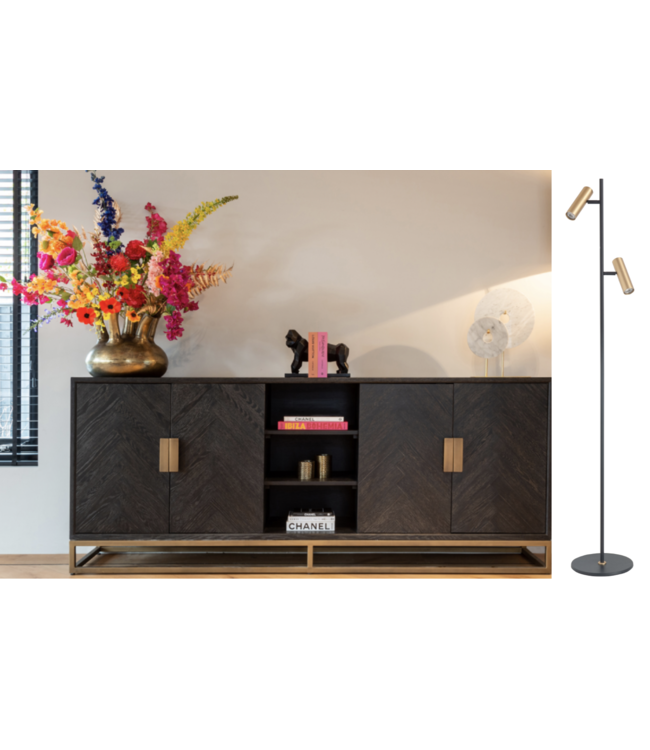 Vloerlamp met 2 buis spots zwart /goud apart schakelbaar