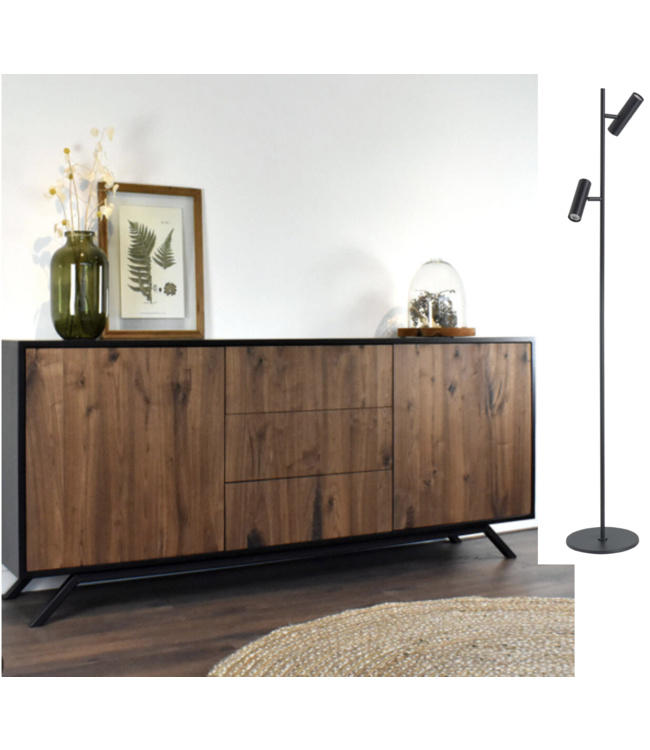 Vloerlamp met 2 buis spots zwart apart schakelbaar