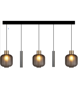 Masterlight Italiaans matt ribbel glas  28cm 5lichts hanglamp -160- Zwart -gold
