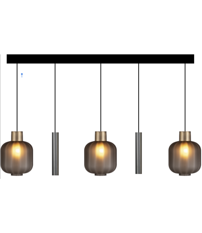 Italiaans matt ribbel glas  28cm 5lichts hanglamp -160- Zwart -gold