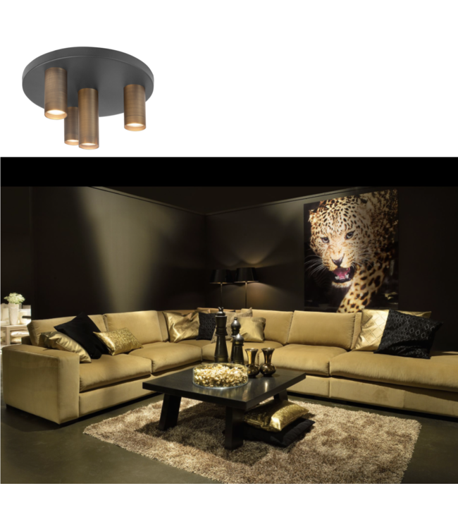 Zwarte Spot met 4 vaste brass kopjes