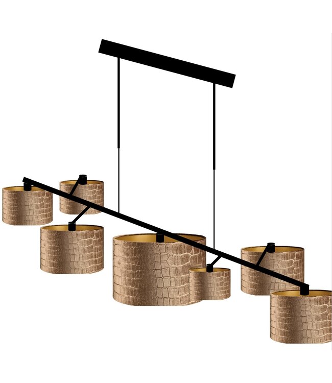7 lichts hanglamp met verschillende maten gouden croco  kappen