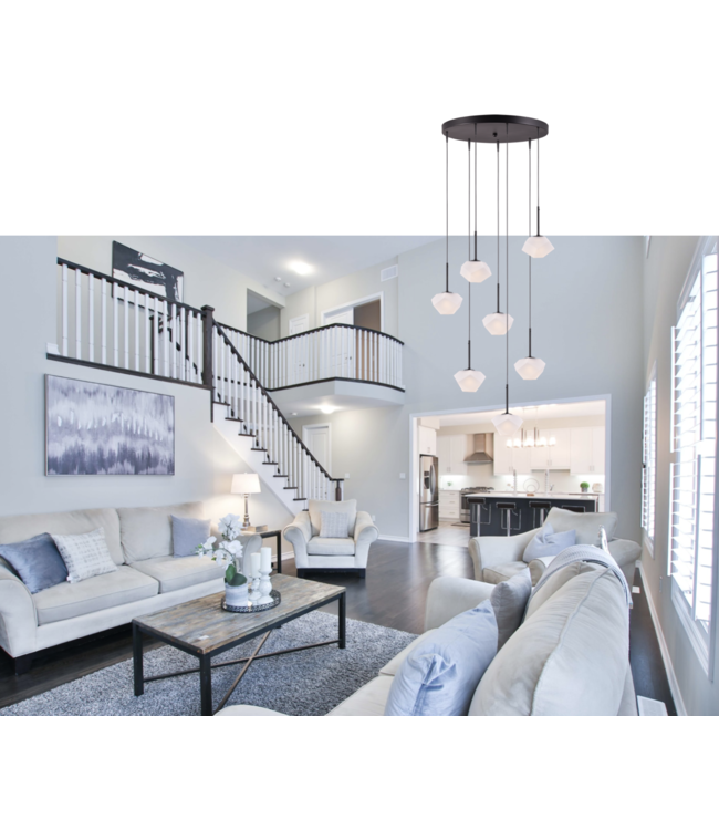 Videlamp Pezzo rond 7 lichts hanglamp zwart 50cm mat diamant vormig glas