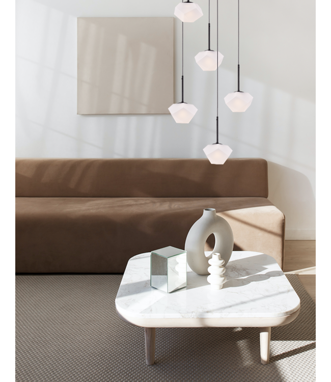 Videlamp Pezzo rond 5 lichts hanglamp zwart 50cm mat diamant glas