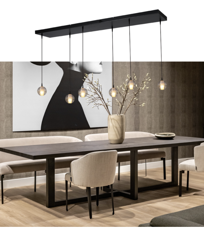 Hanglamp zwart 6 lichts led bubbles glas 130cm-25cm