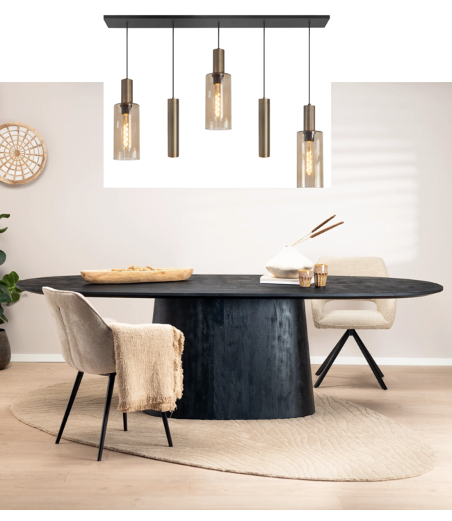 Hanglamp 3glazen en 2 spots brons