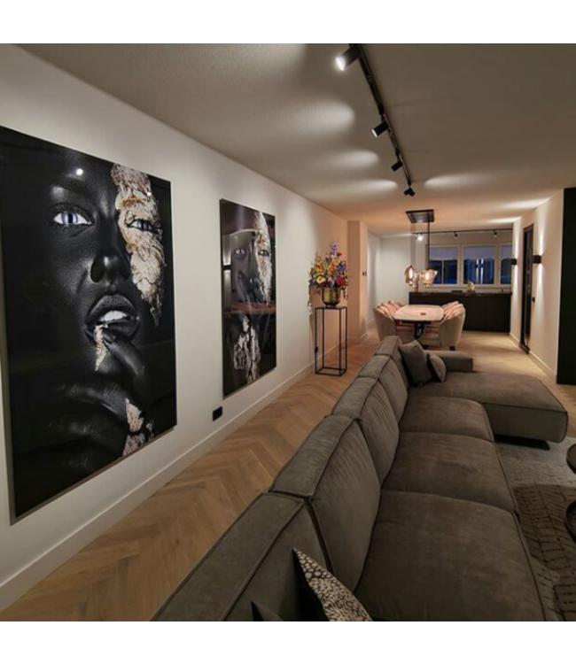 Rail 2 meter 1fase zwart kit inclusief 3 strakke gouden spots