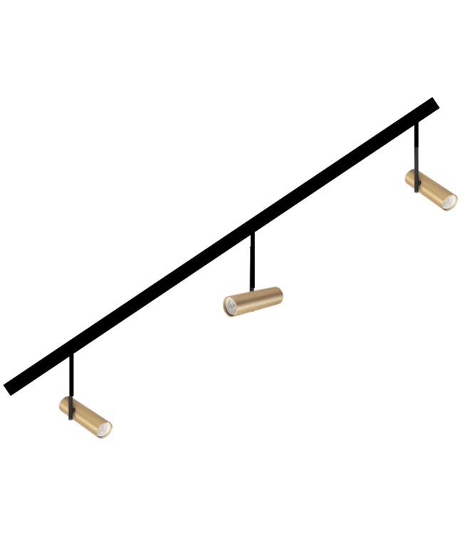 Rail 2 meter 1fase zwart kit inclusief 3 strakke gouden spots