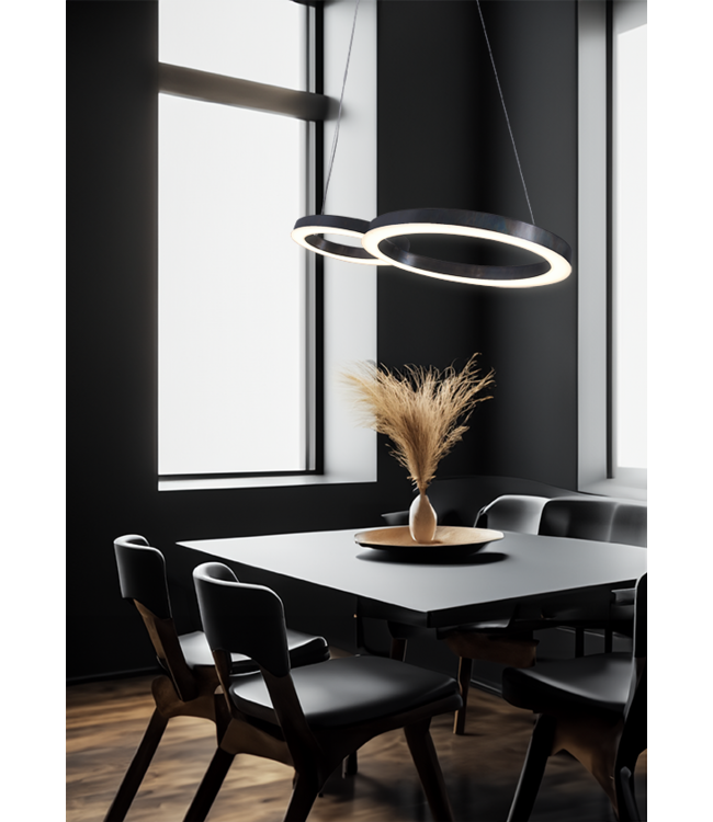 Elisse LED lamp met 2 ringen ø60cmø40cm samen ovaal -105cm- Black