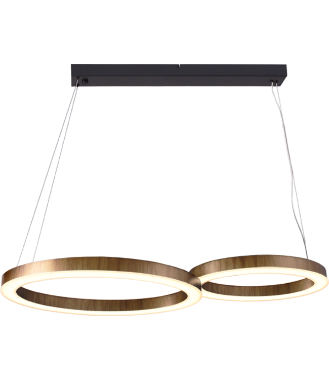 Elisse LED lamp met 2 ringen ø60cmø40cm samen ovaal -105cm. Antique Brass