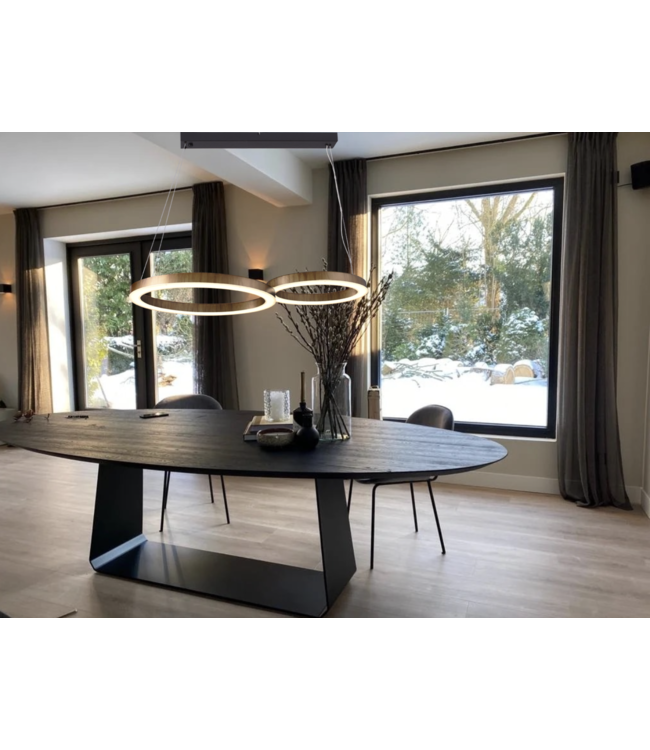 Elisse LED lamp met 2 ringen ø60cmø40cm samen ovaal -105cm. Antique Brass