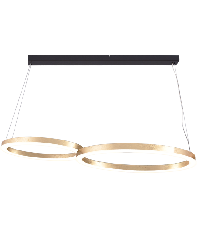 Elisse LED lamp met 2 ringen ø60cmø75cm  samen ovaal -135cm. Gold leaf