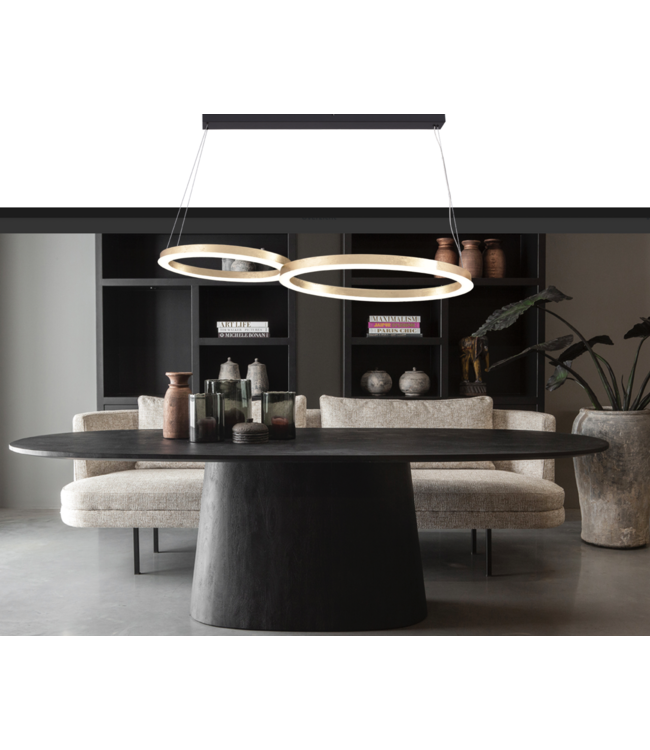 Elisse LED lamp met 2 ringen ø60cmø75cm  samen ovaal -135cm. Gold leaf