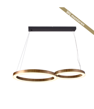 Masterlight Elisse LED lamp met 2 ringen  ovaal  -105cm- Antique Brass