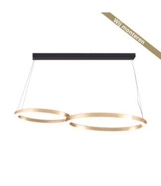 Masterlight Elisse LED lamp met 2 ringen  ovaal  -135cm- gold leaf